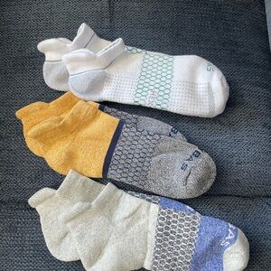 3 Pair Large Bombas Athletic Socks in White, Yellow, and Gray New No Tags